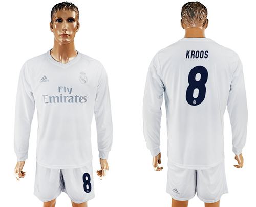Real Madrid #8 Kroos Marine Environmental Protection Home Long Sleeves Soccer Club Jersey - Click Image to Close